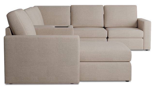 Citymod Beige Fabric Large Left Chaise Sectional With Media Console