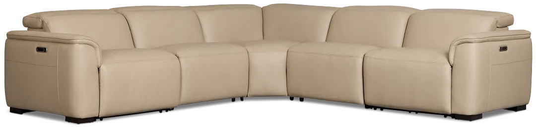 Flexsteel Brodie Taupe Lthr/vinyl Small Dual Power Reclining Two-arm Sectional
