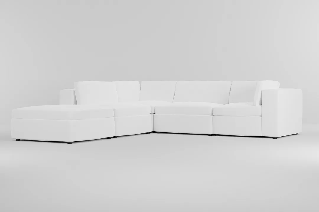 Destin Suave White Fabric 5pc Bumper Sectional