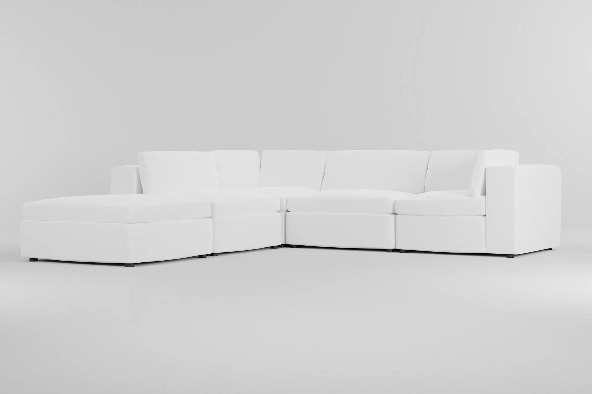 Destin Suave White Fabric 5pc Bumper Sectional