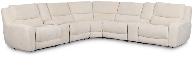Bennett Light Beige Fabric Large Dual Power Reclining Two-arm Sectional