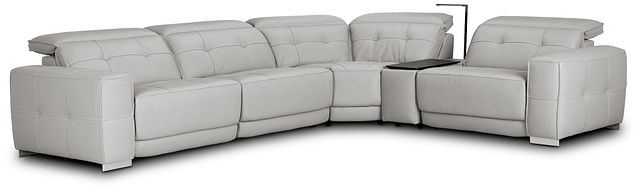 Reva Gray Leather Small Dual Power Reclining Two-arm Sectional