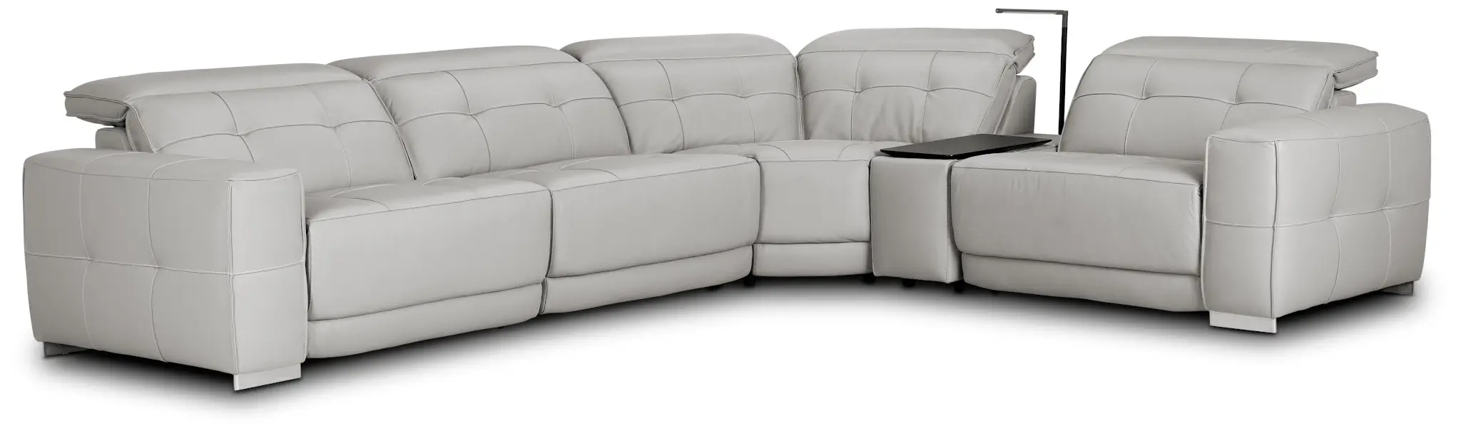 Reva Gray Leather Small Dual Power Reclining Two-arm Sectional Reva Gray Leather Small Dual Power Reclining Two-arm Sectional