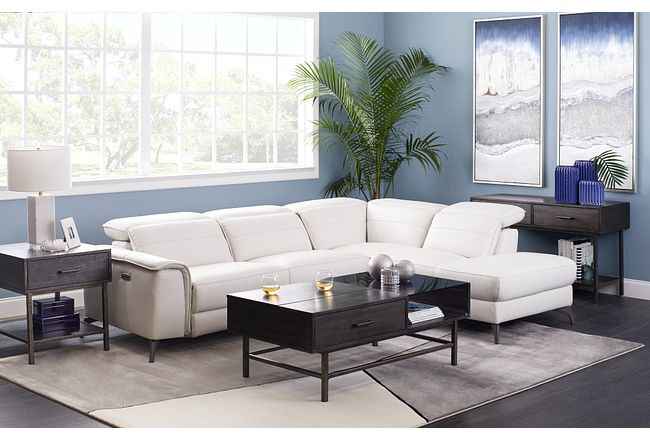 Pearson White Leather Right Bumper Power Reclining Sectional
