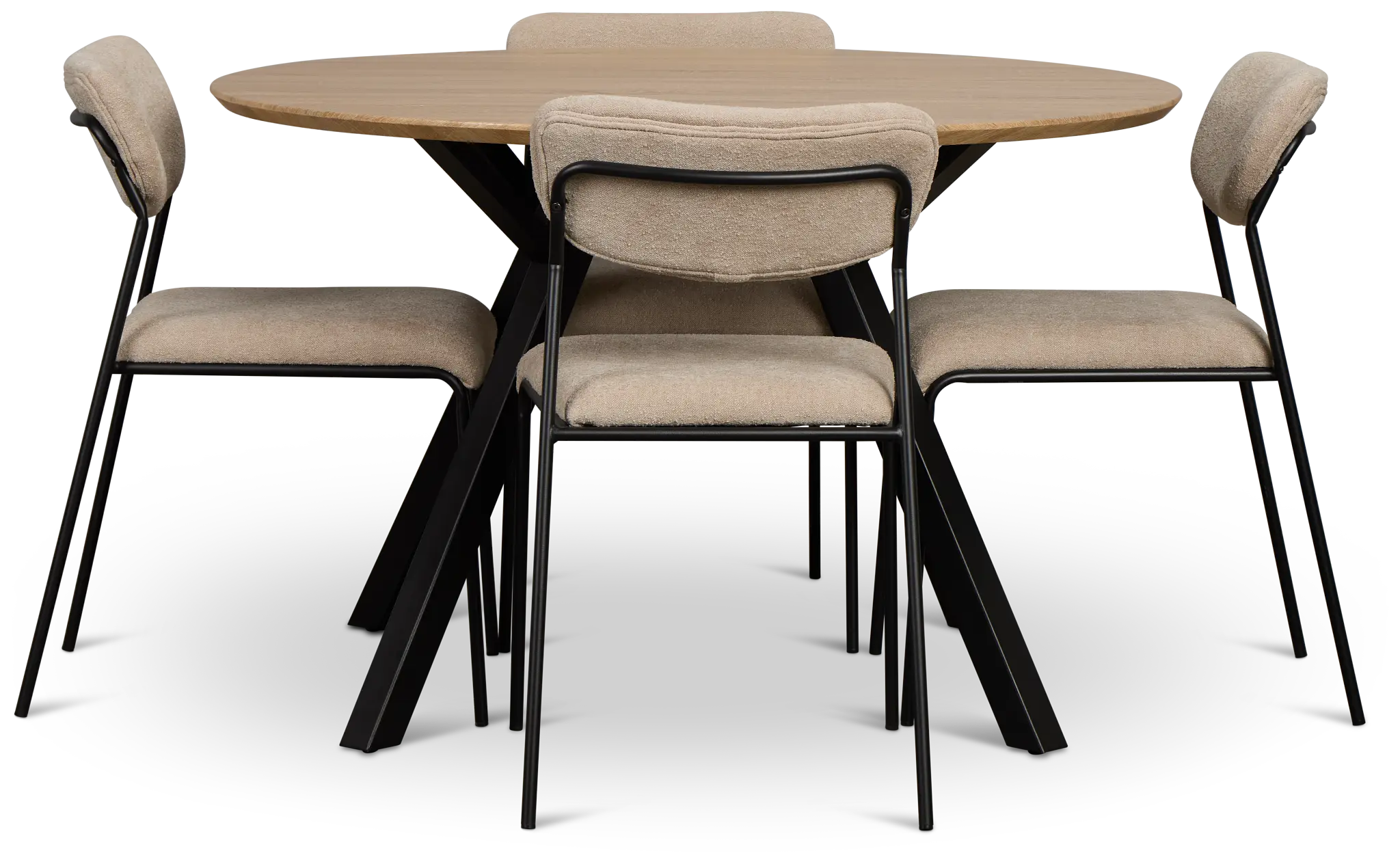 Lynden Light Tone Round Table & 4 Beige Metal Upholstered Side Chairs Lynden Light Tone Round Table & 4 Beige Metal Upholstered Side Chairs