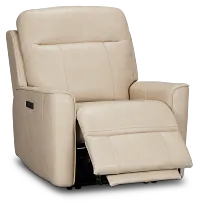 Benji Light Beige Lthr/vinyl Zero Gravity Power Recliner W/headrest