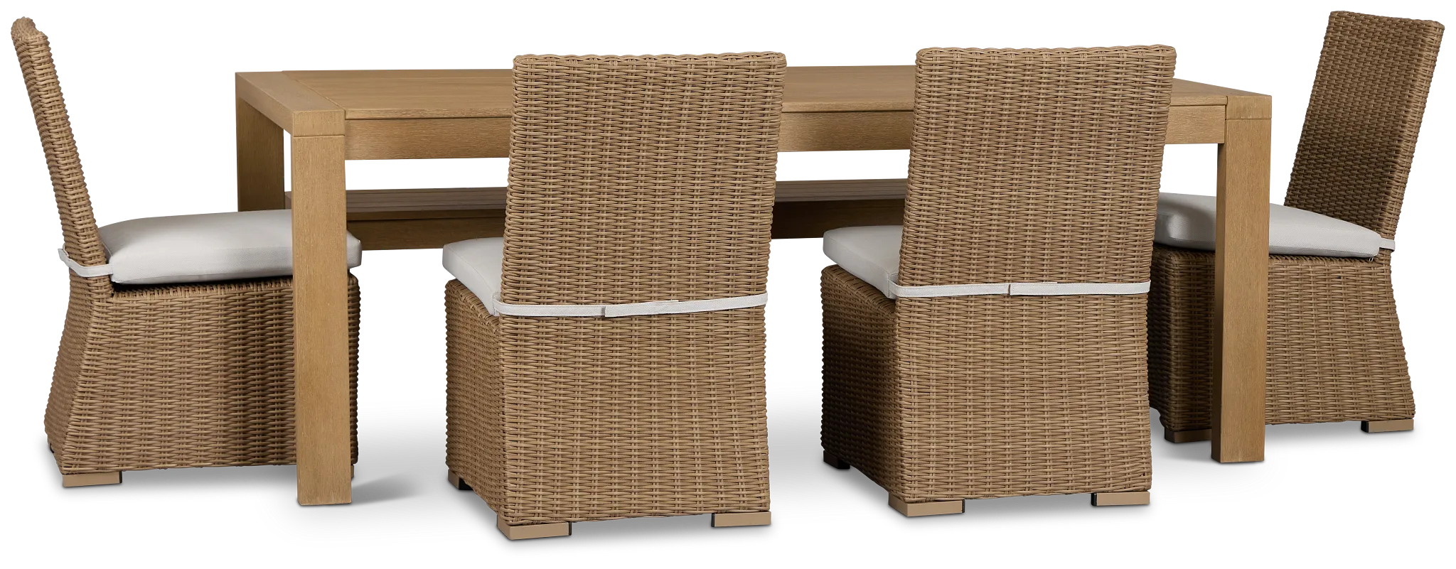 Montecito Mid Tone Table, 4 Chairs & Bench With Light Beige Cushions