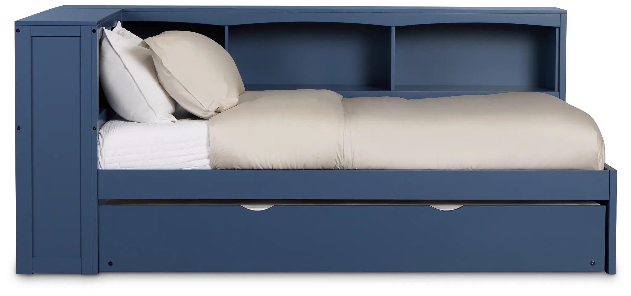 Charleston Dark Blue Corner Bookcase Bed With Trundle