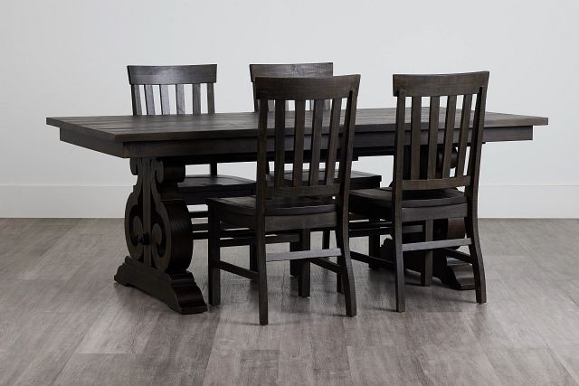 Sonoma Dark Tone Trestle Table & 4 Wood Chairs