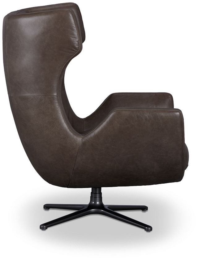 Penn Dark Gray Leather Swivel Accent Chair