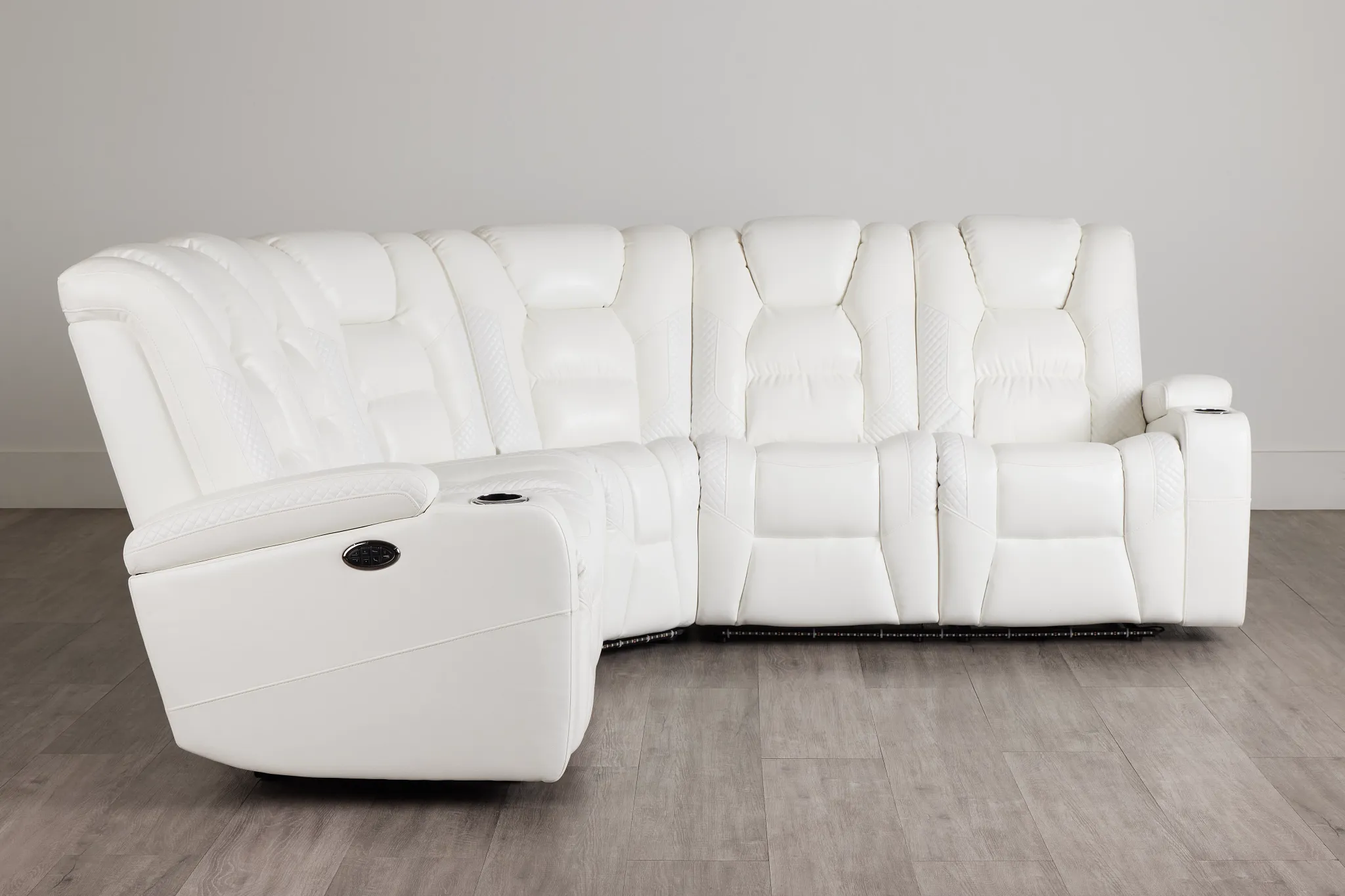 Troy White Micro Small Dual Power Reclining Two-arm Sectional
