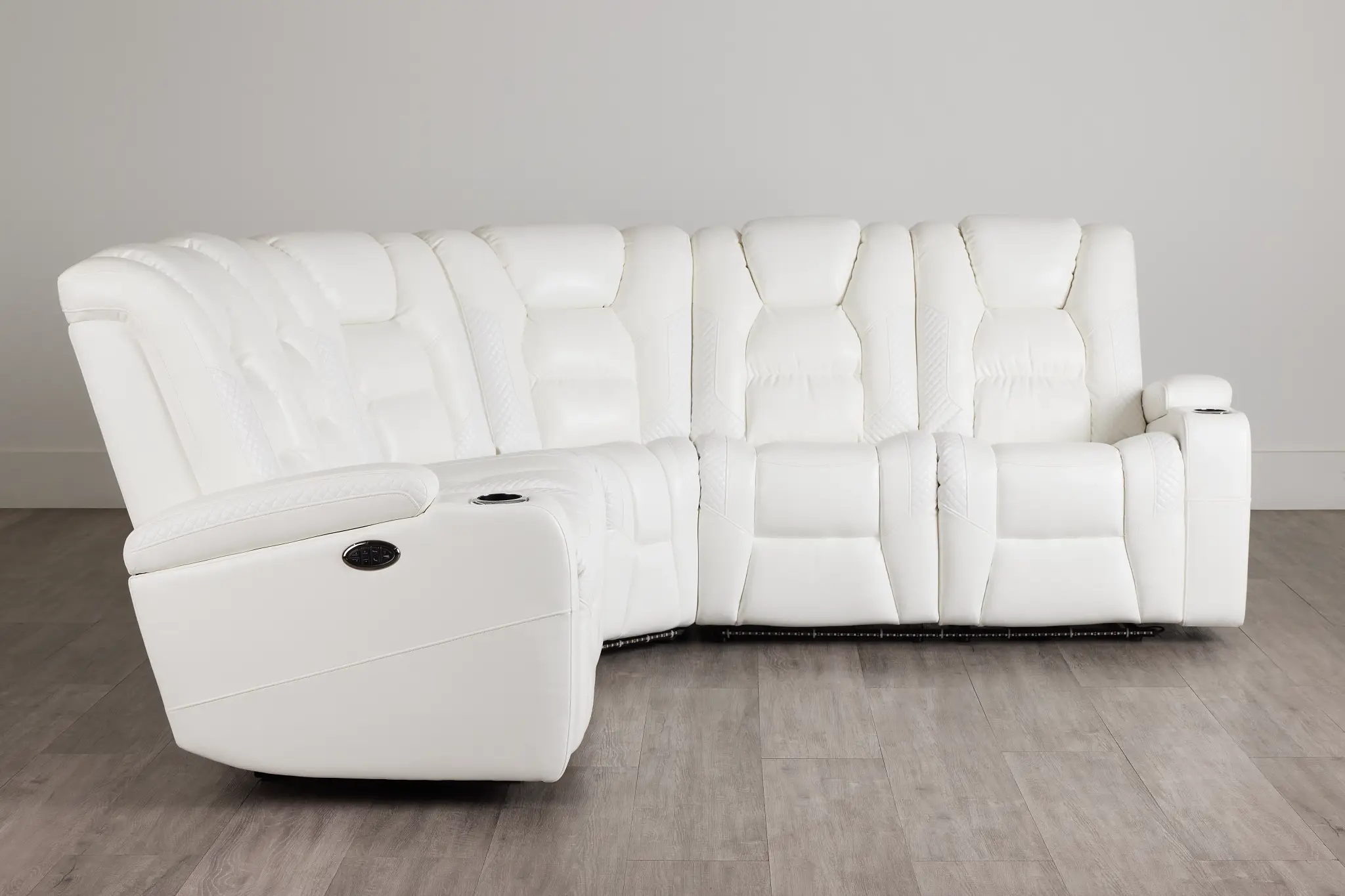 Troy White Micro Small Dual Power Reclining Two-arm Sectional Troy White Micro Small Dual Power Reclining Two-arm Sectional