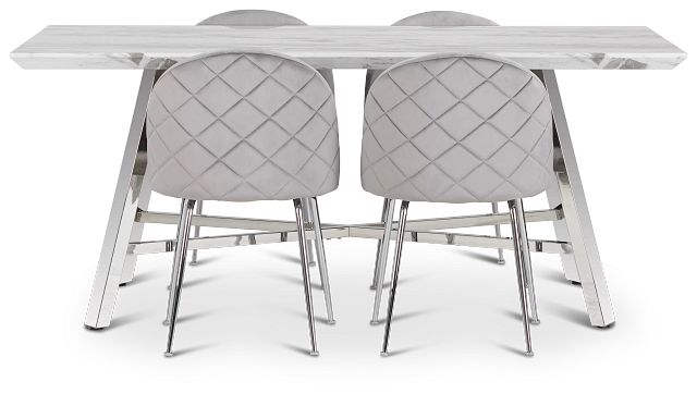 Capri Stainless Steel Gray Rectangular Table & 4 Upholstered Chairs