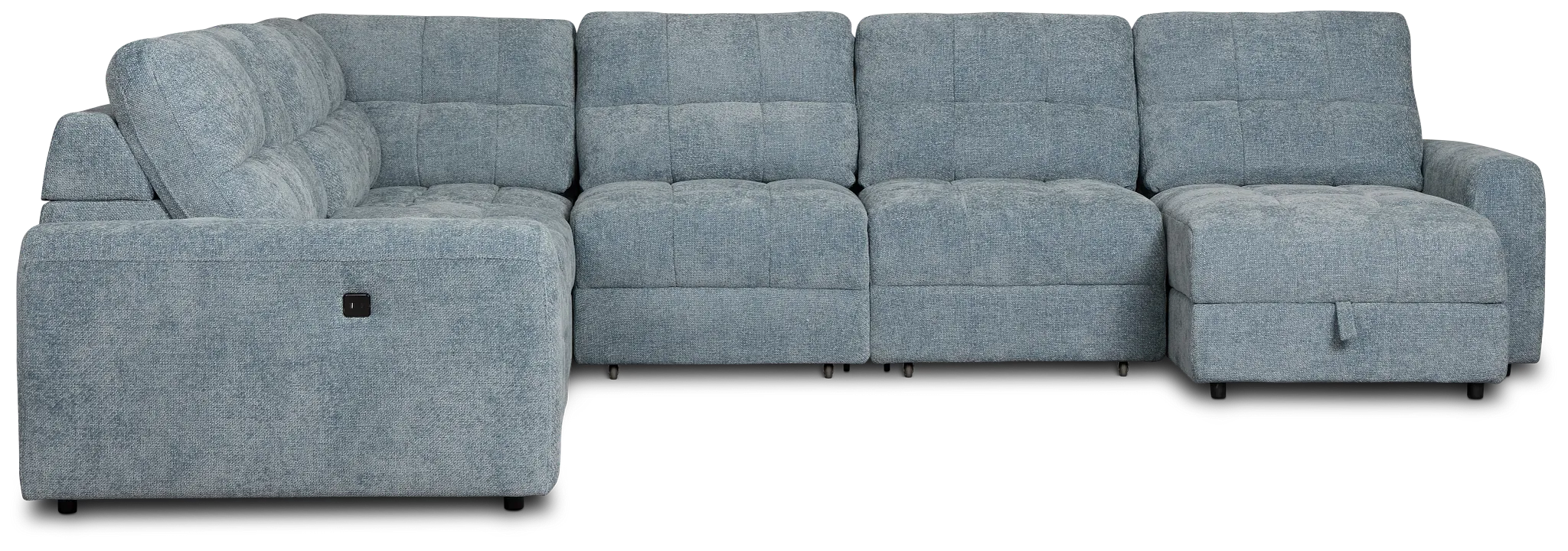 Hendrix Light Blue Fabric Large Triple Power Right Extension Chaise Sectiona