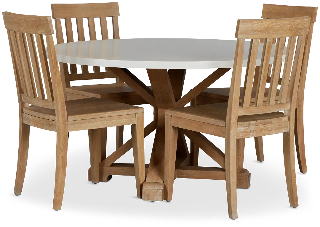 Nantucket White Two-tone Round Table & 4 Light Tone Chairs