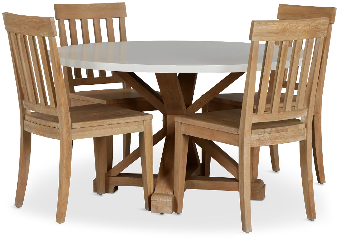 Nantucket White Two-tone Round Table & 4 Light Tone Chairs Nantucket White Two-tone Round Table & 4 Light Tone Chairs