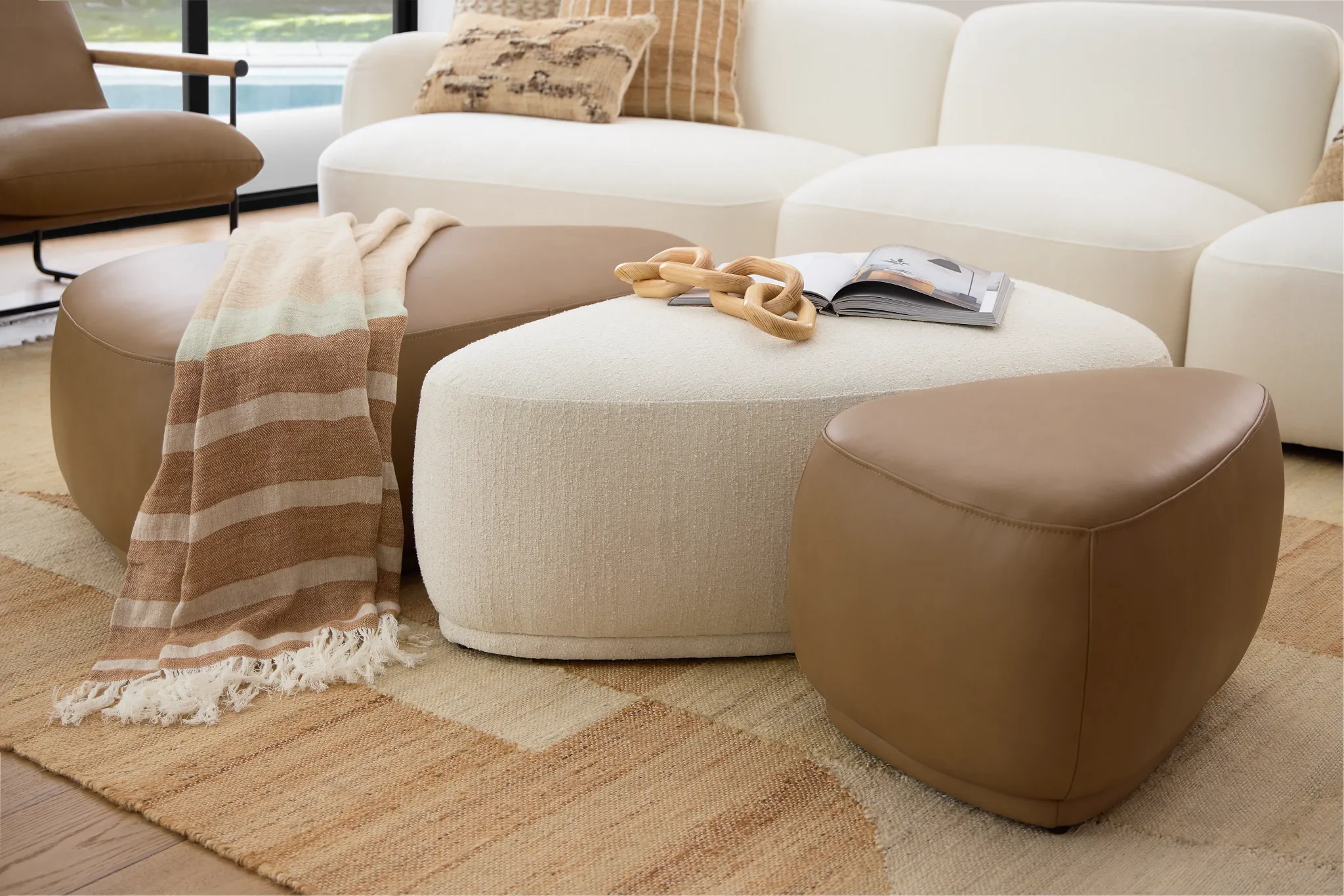 Jovi White Fabric Large Accent Ottoman