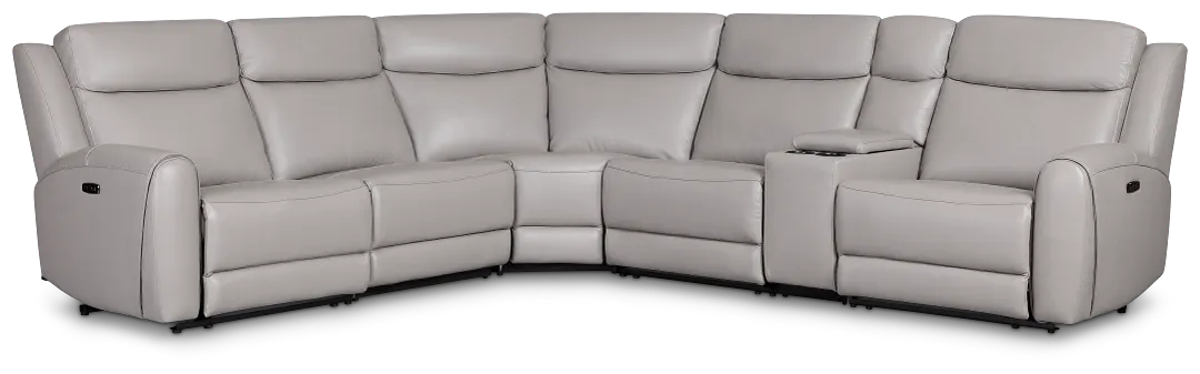 Walker Light Gray Lthr/vinyl Medium Triple Power 2-arm Sectional