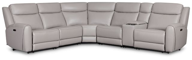 Walker Light Gray Lthr/vinyl Medium Triple Power 2-arm Sectional