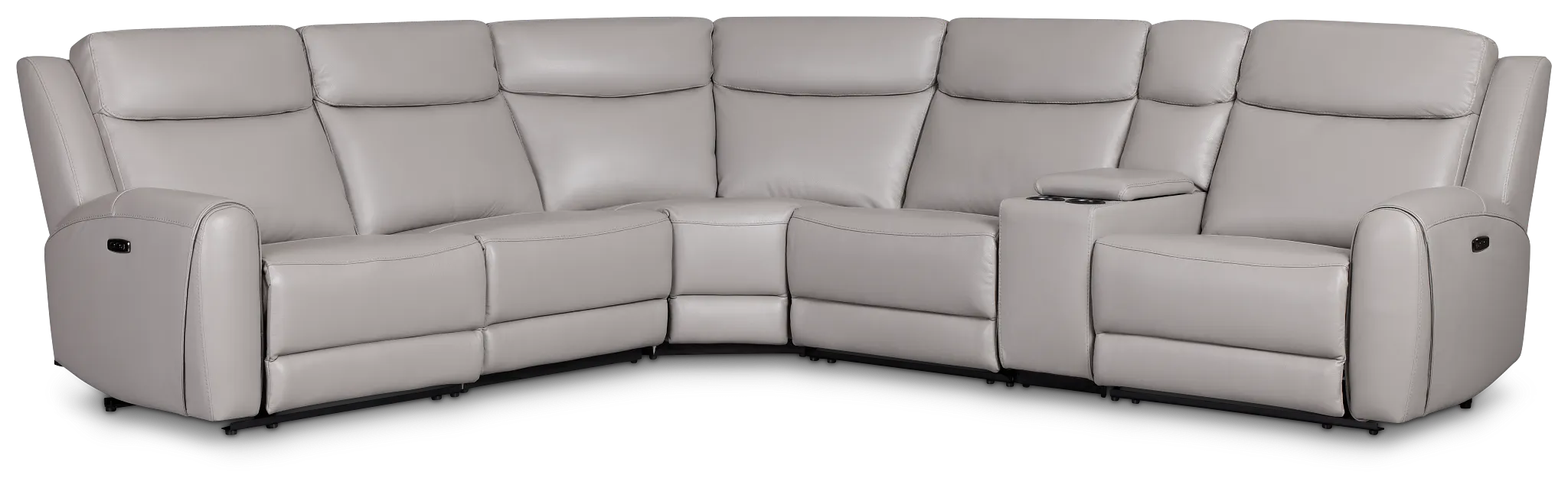 Walker Light Gray Lthr/vinyl Medium Triple Power 2-arm Sectional