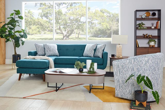 Raya Dark Teal Fabric Chaise Sectional