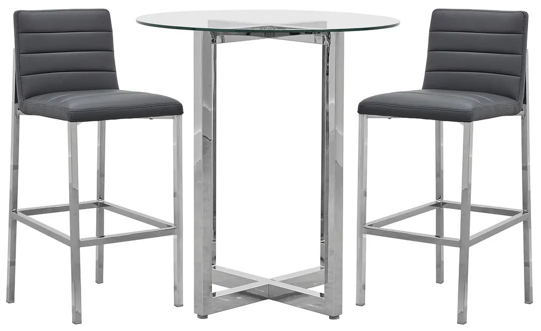 Amalfi Gray Glass Pub Table & 2 Upholstered Barstools Amalfi Gray Glass Pub Table & 2 Upholstered Barstools