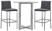 Amalfi Gray Glass Pub Table & 2 Upholstered Barstools