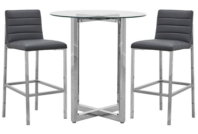 Amalfi Gray Glass Pub Table & 2 Upholstered Barstools