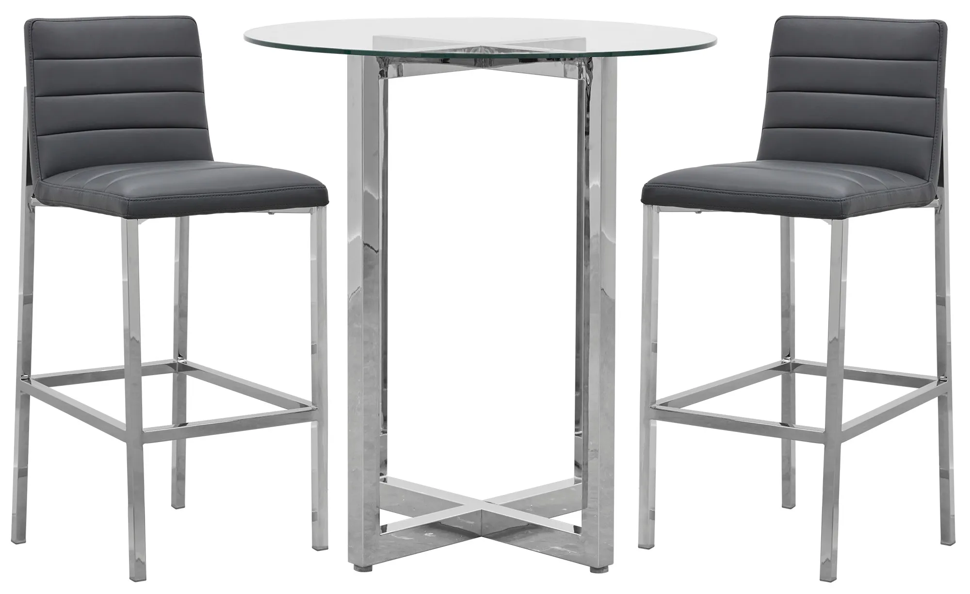 Amalfi Gray Glass Pub Table & 2 Upholstered Barstools