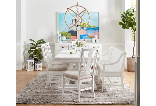 Heron Cove White Trestle Rectangular Table & 4 Upholstered Chairs