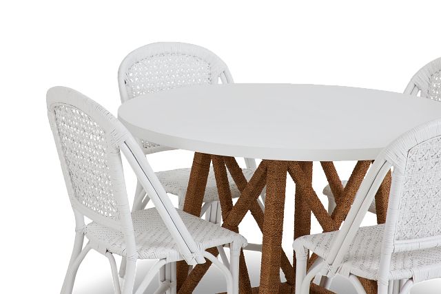 Greenwich Two-tone Round Table & 4 White Rattan Chairs