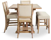 Joplin Light Tone Extension High Table, 4 Barstools & High Bench