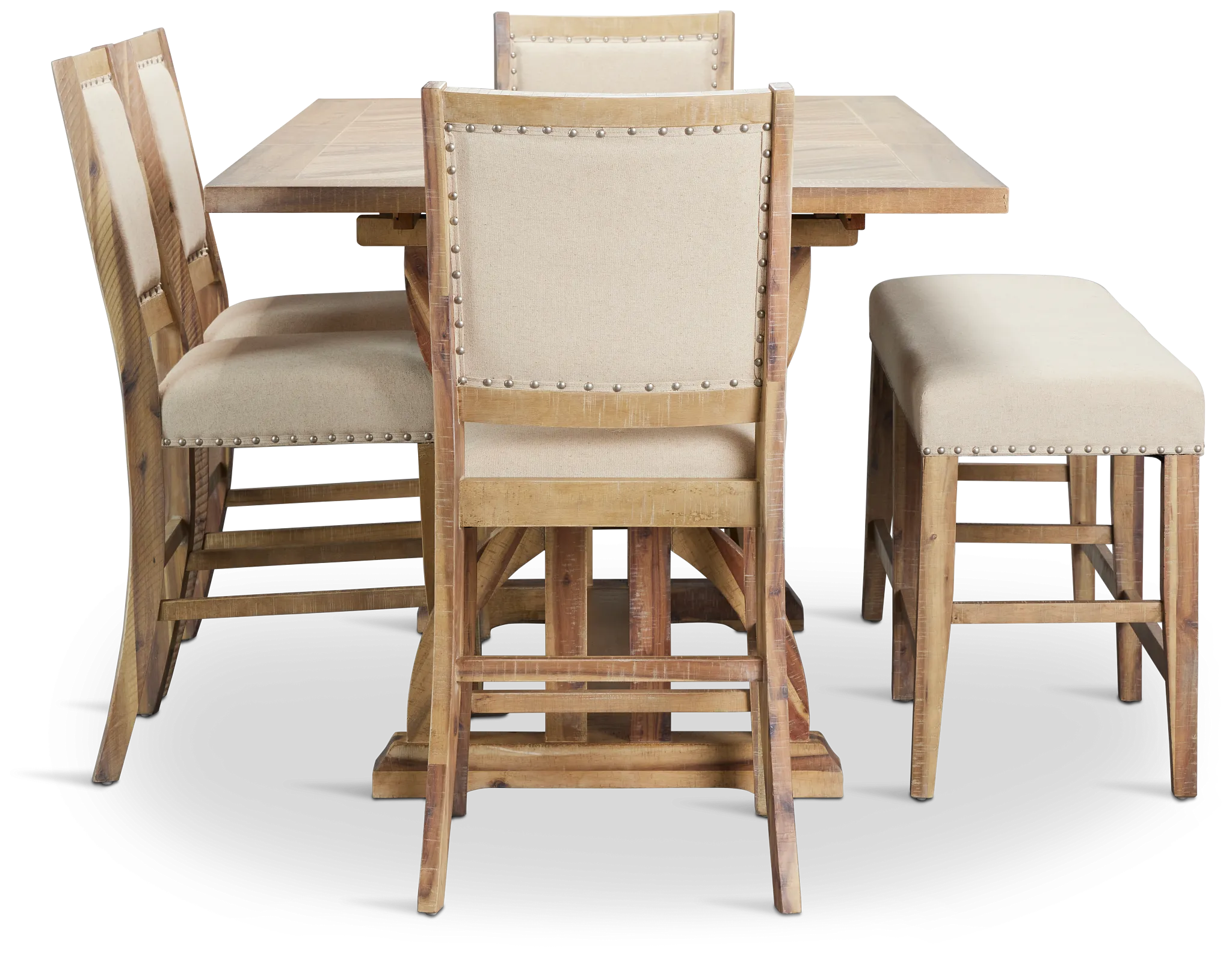 Joplin Light Tone Extension High Table, 4 Barstools & High Bench