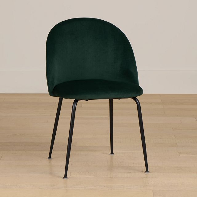 Capri Dark Green Velvet Upholstered Side Chair W/ Black Legs