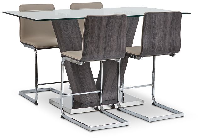 Kendall Glass High Table & 4 Upholstered Barstools