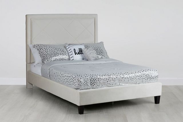 Collin Beige Velvet Platform Bed