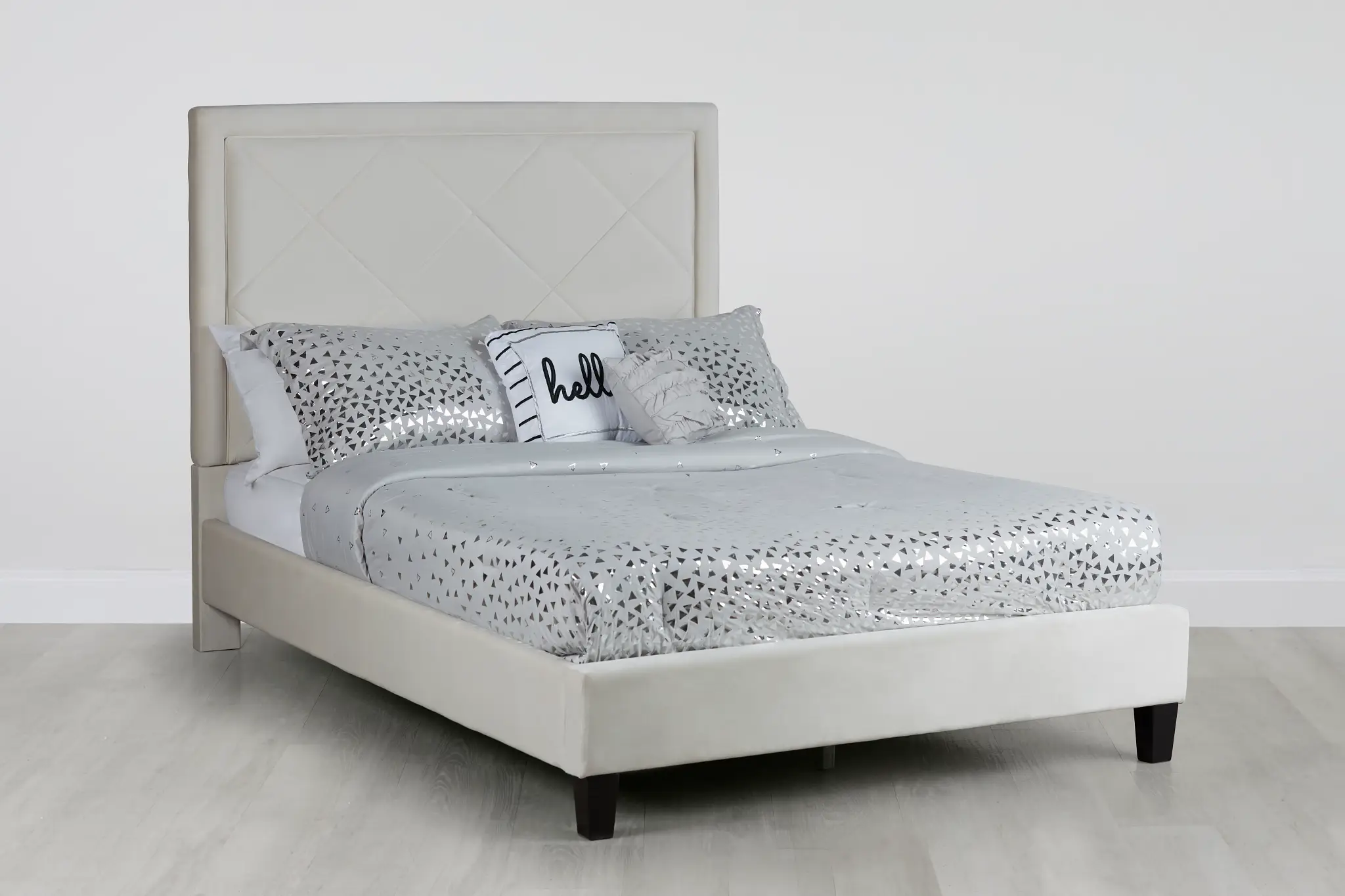 Collin Beige Velvet Platform Bed Collin Beige Velvet Platform Bed