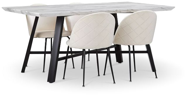 Capri Black Ivory Rectangular Table & 4 Upholstered Chairs (1)