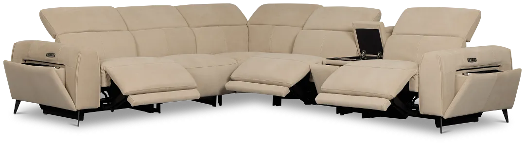 Reyna Beige Micro Medium Triple Power 2-arm Sectional
