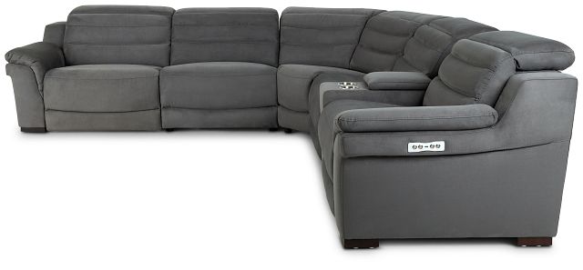Sentinel Dark Gray Micro Medium Triple Power Sectional With Music Console (2)