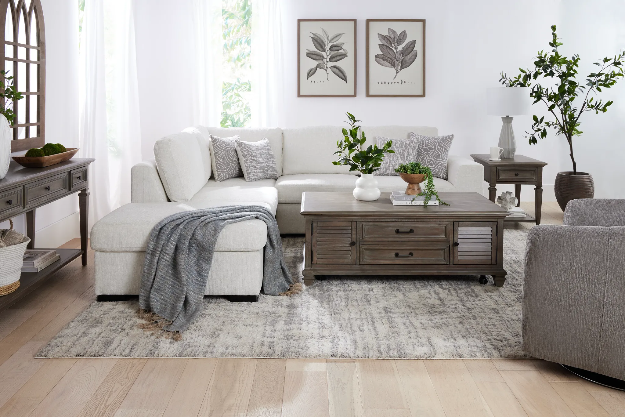 Blakely White Fabric Small Left Bumper Sleeper Sectional