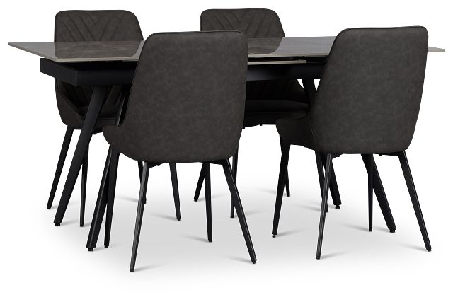 Maricopa Gray Extension Table & 4 Dark Gray Upholstered Chairs