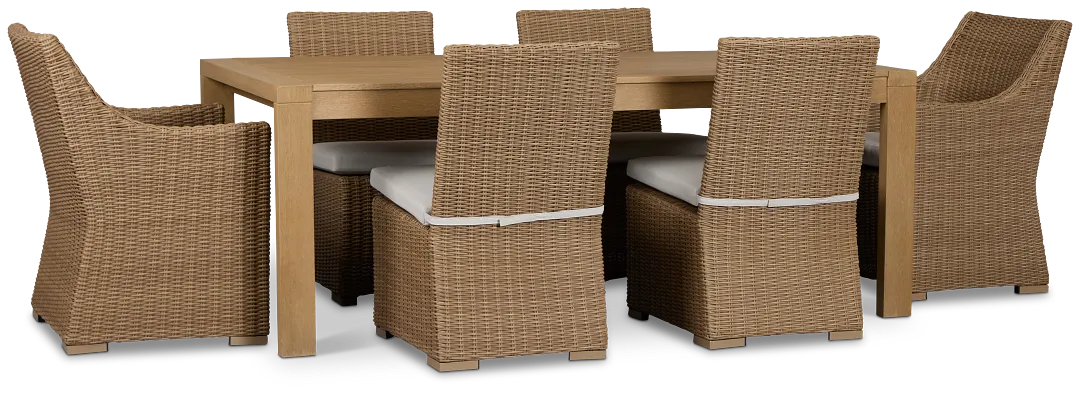 Montecito Mid Tone Table & 6 Chairs With Light Beige Cushions
