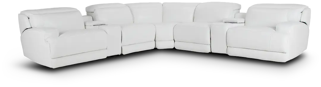 Reign White Lthr/vinyl Large Triple Power Reclining Two-arm Sectional Reign White Lthr/vinyl Large Triple Power Reclining Two-arm Sectional
