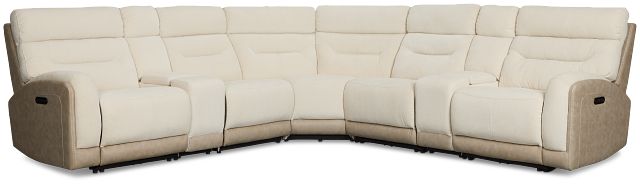 Travis Light Beige Fabric Large Triple Power Reclining Two-arm Sectional