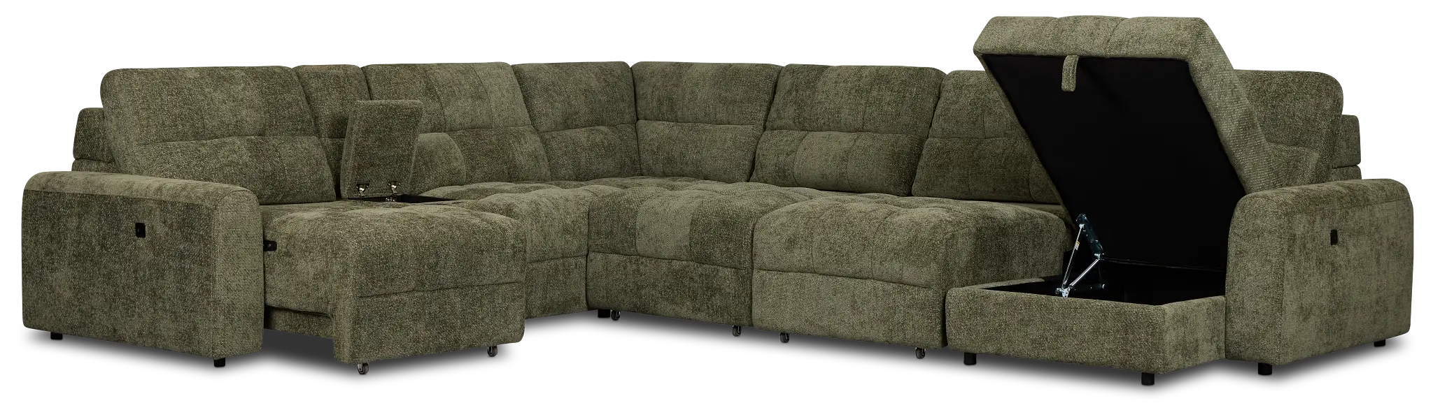 Hendrix Green Fabric Large Triple Power Right Extension Chaise Sectiona Hendrix Green Fabric Large Triple Power Right Extension Chaise Sectiona