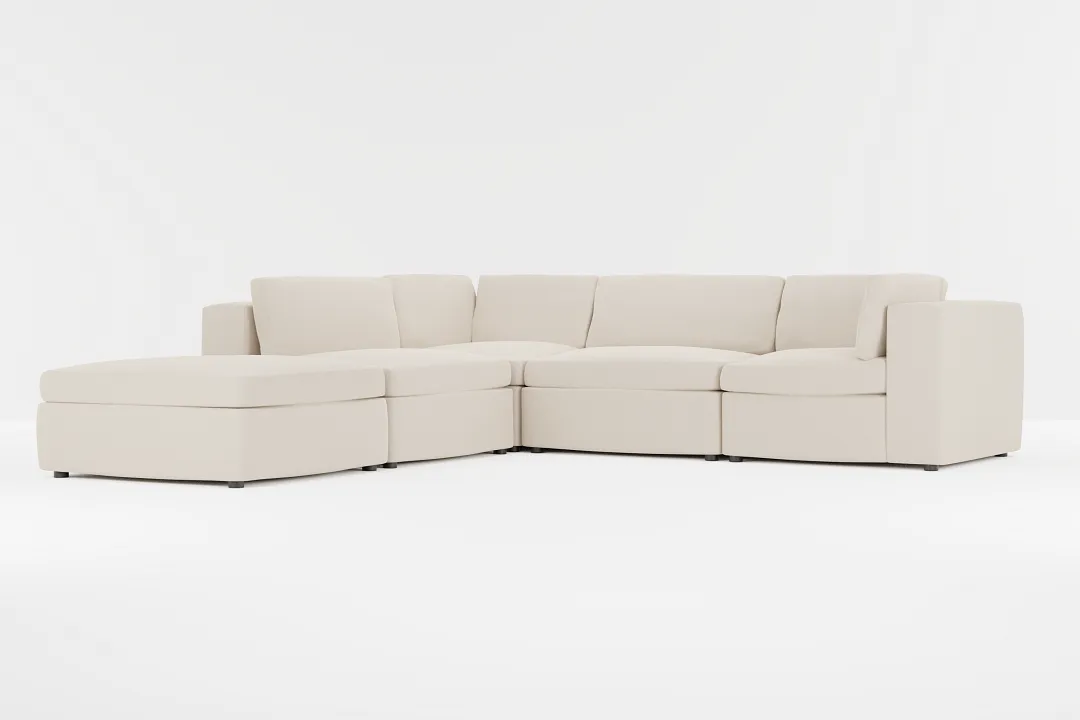 Destin Suave Beige Fabric 5pc Bumper Sectional