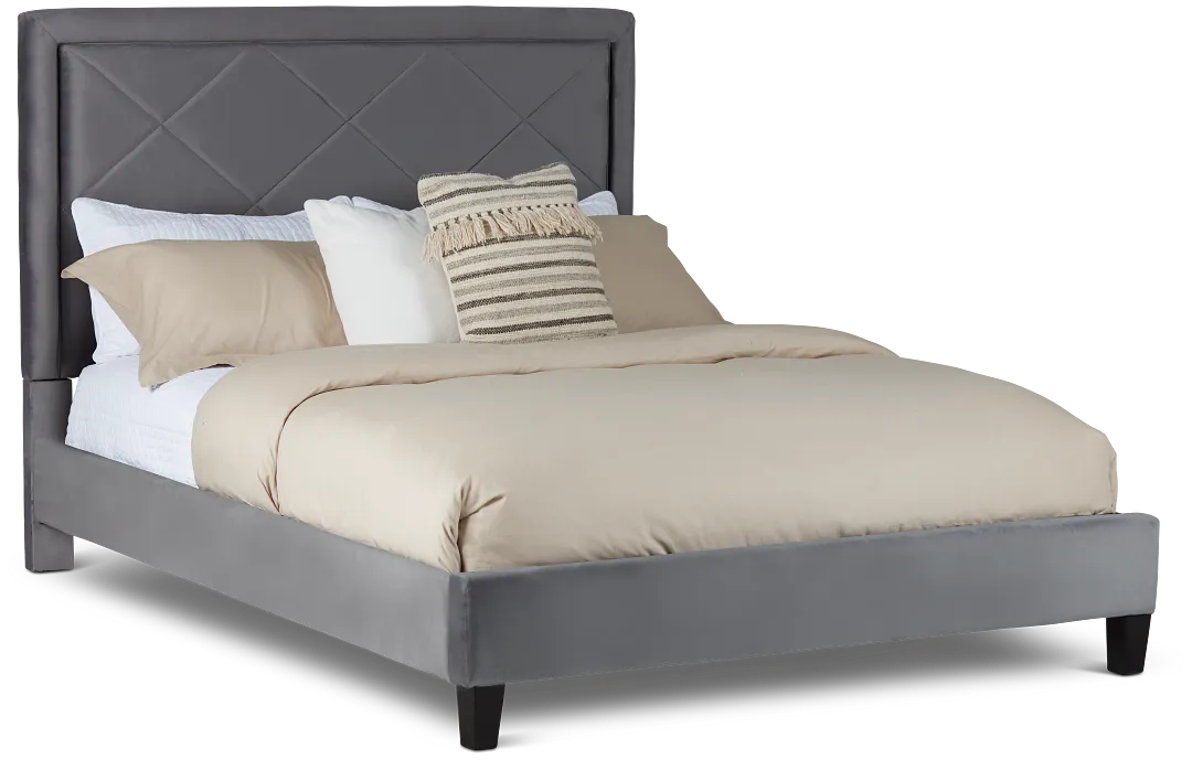 Collin Dark Gray Velvet Platform Bed