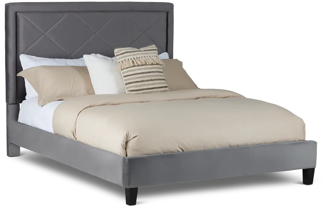 Collin Dark Gray Velvet Platform Bed Collin Dark Gray Velvet Platform Bed