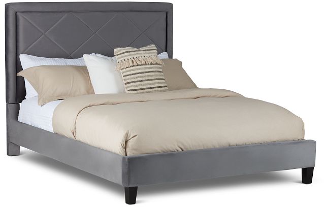 Collin Dark Gray Velvet Platform Bed